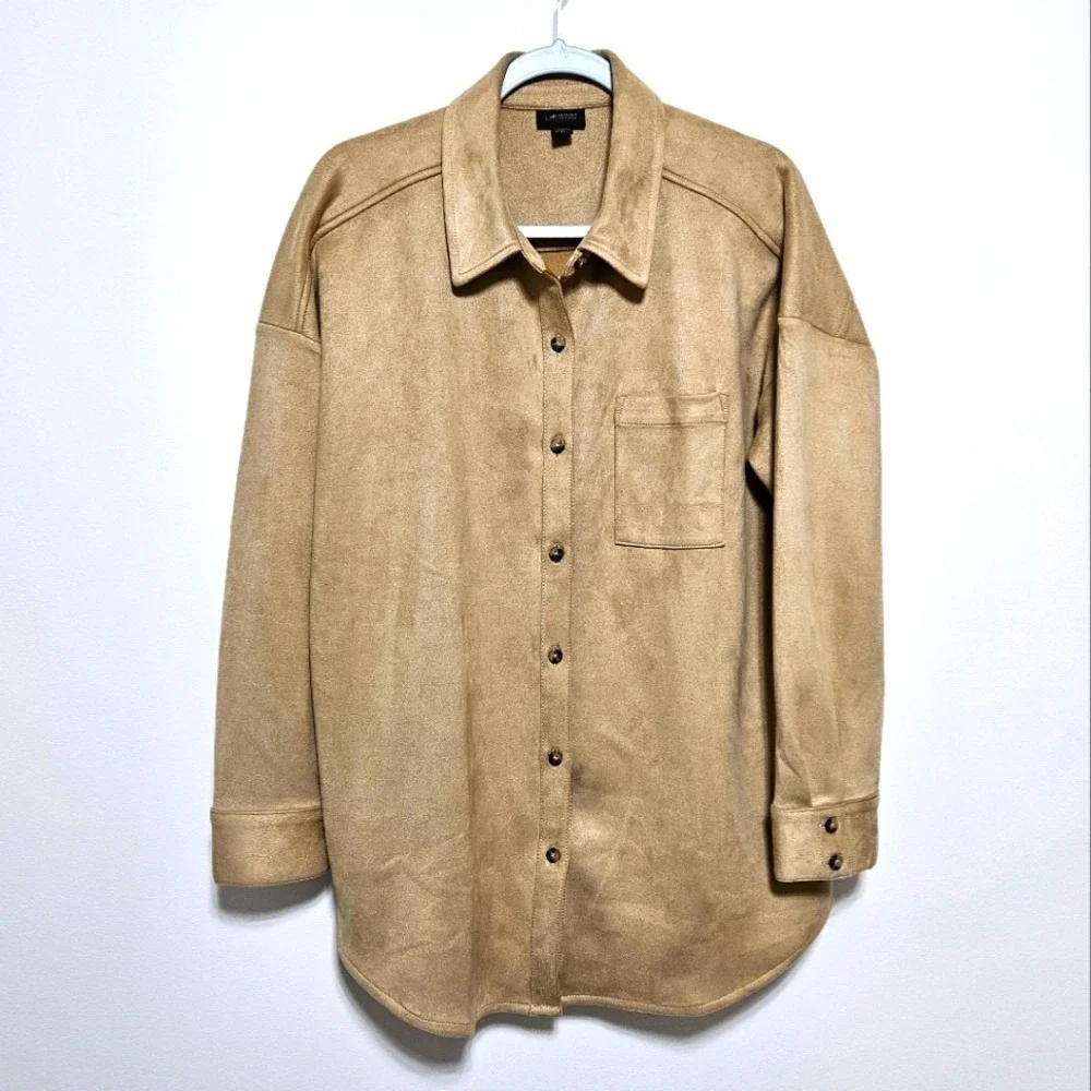 J. Jill‎ Womens NWOT Wearever Luxe Faux Suede Shirt Jacket Shacket Boho Brown XL